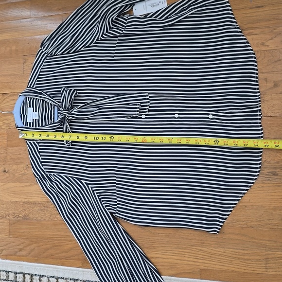 LIZ CLAIBORNE WOMENS PLUS PETITE NAVY/WHITE STRIPES LONG SLEEVE BLOUSE SIZE PXXL - Picture 11 of 14